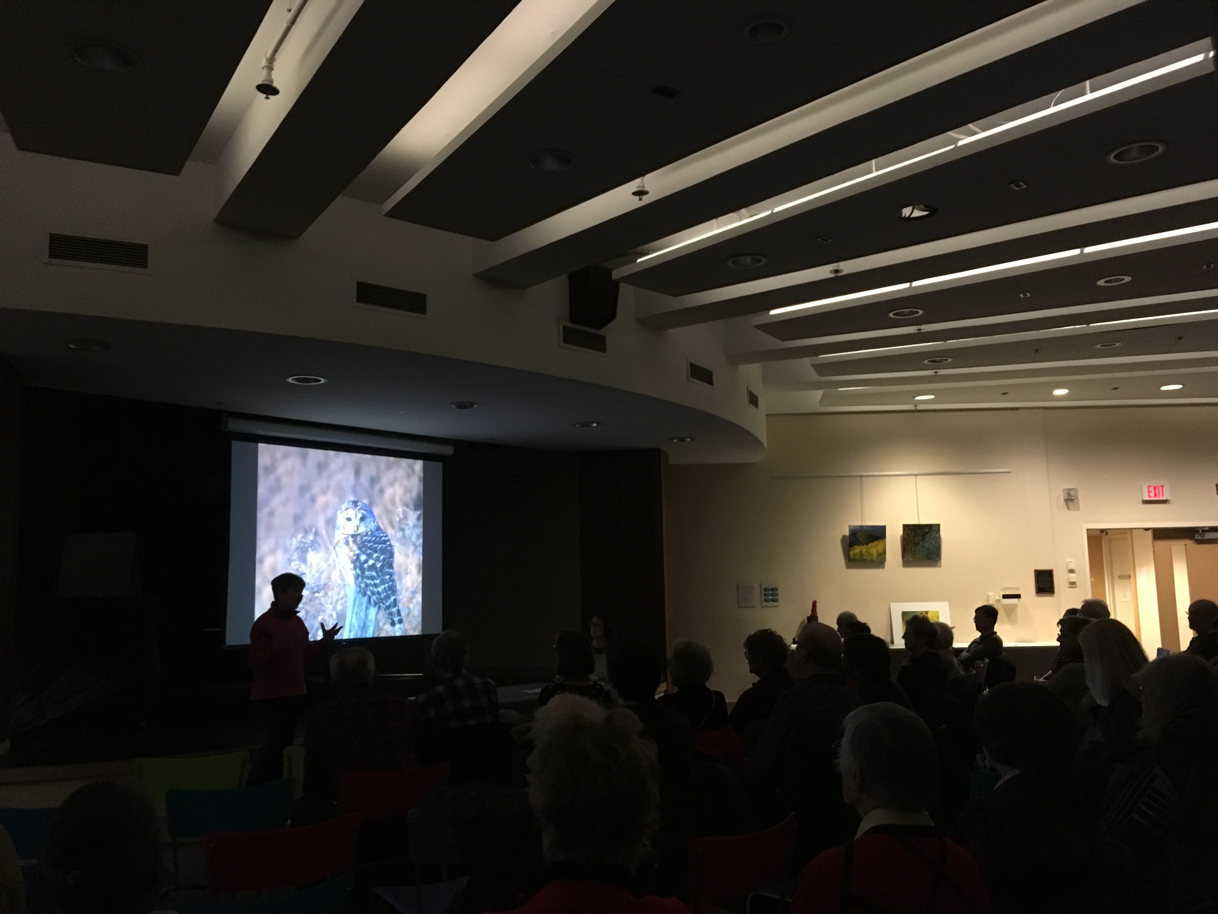 Audience viewing photo of snowy owl at 2019 Nature Images Show